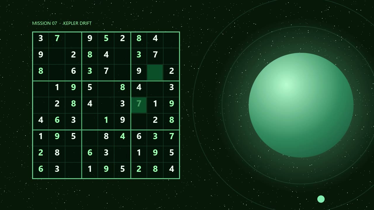 Cosmodoku trailer: a number grid beside a glowing planet
